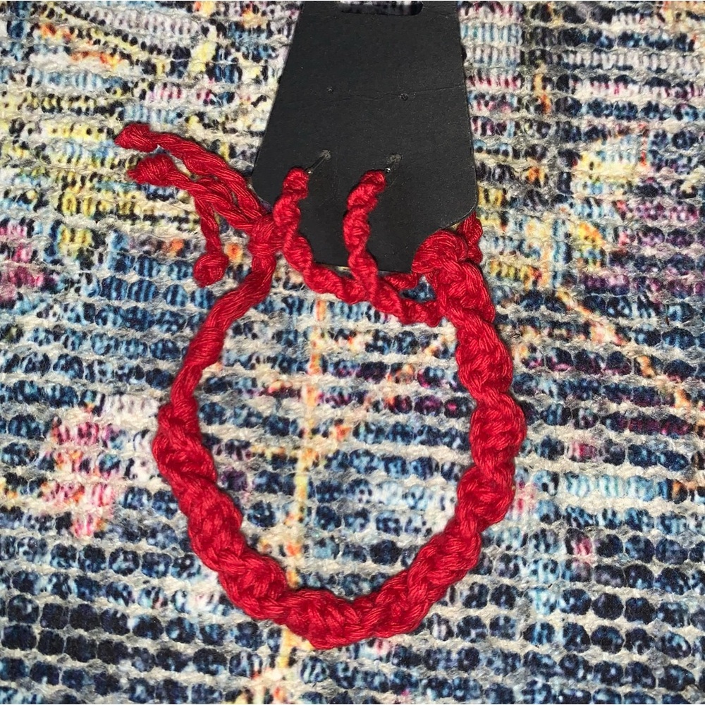 Macrame Red Hoop Earrings & Bracelet Set